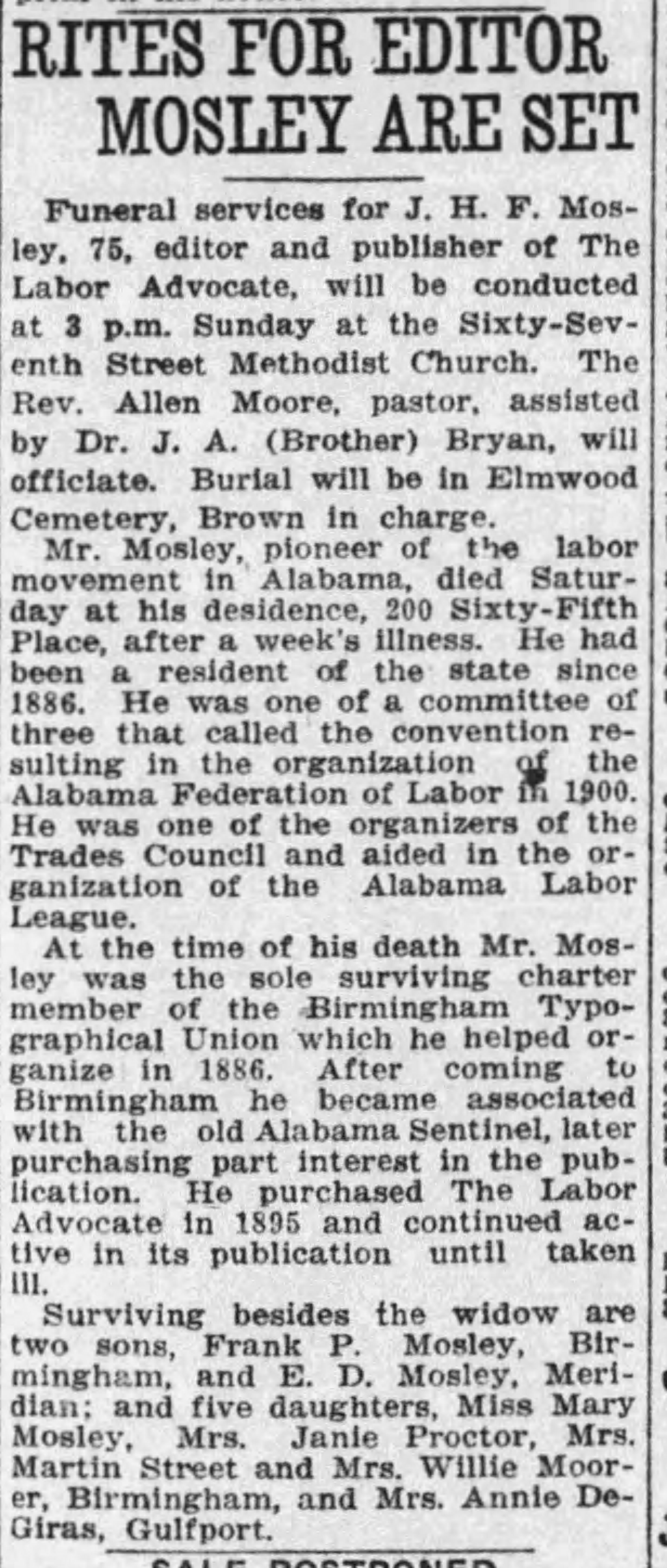 J.H.F. Mosely obituary